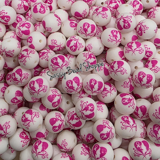 Love Hope 15mm Silicone Beads, 10 count Breast Cancer for Jewelry Making, Badge Reels, Pens, Scribes