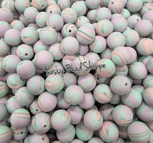Mint & Blush Swirl 15mm Silicone Beads, 10 count for DIY Pen, Keychain, Necklace, Bracelets