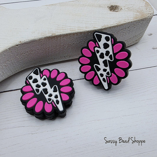 Pink Lightning Gem Focal Beads