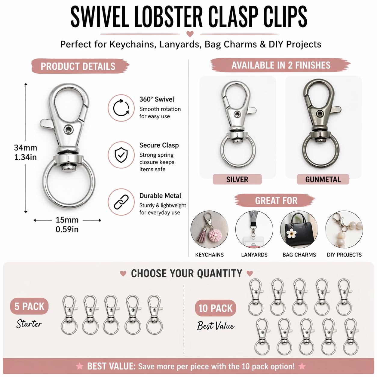 Silver Lanyard Swivel Lobster Clasp