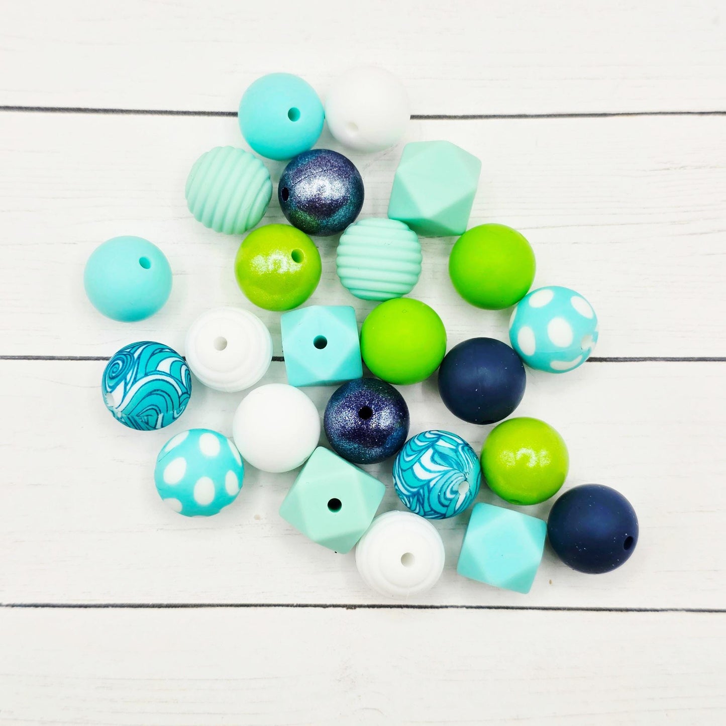 Aqua Pop 15mm Silicone Bead Mix Set of 24 ~ Beads for Pens & DIY Craft Projects