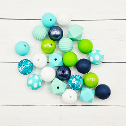 Aqua Pop 15mm Silicone Bead Mix Set of 24 ~ Beads for Pens & DIY Craft Projects