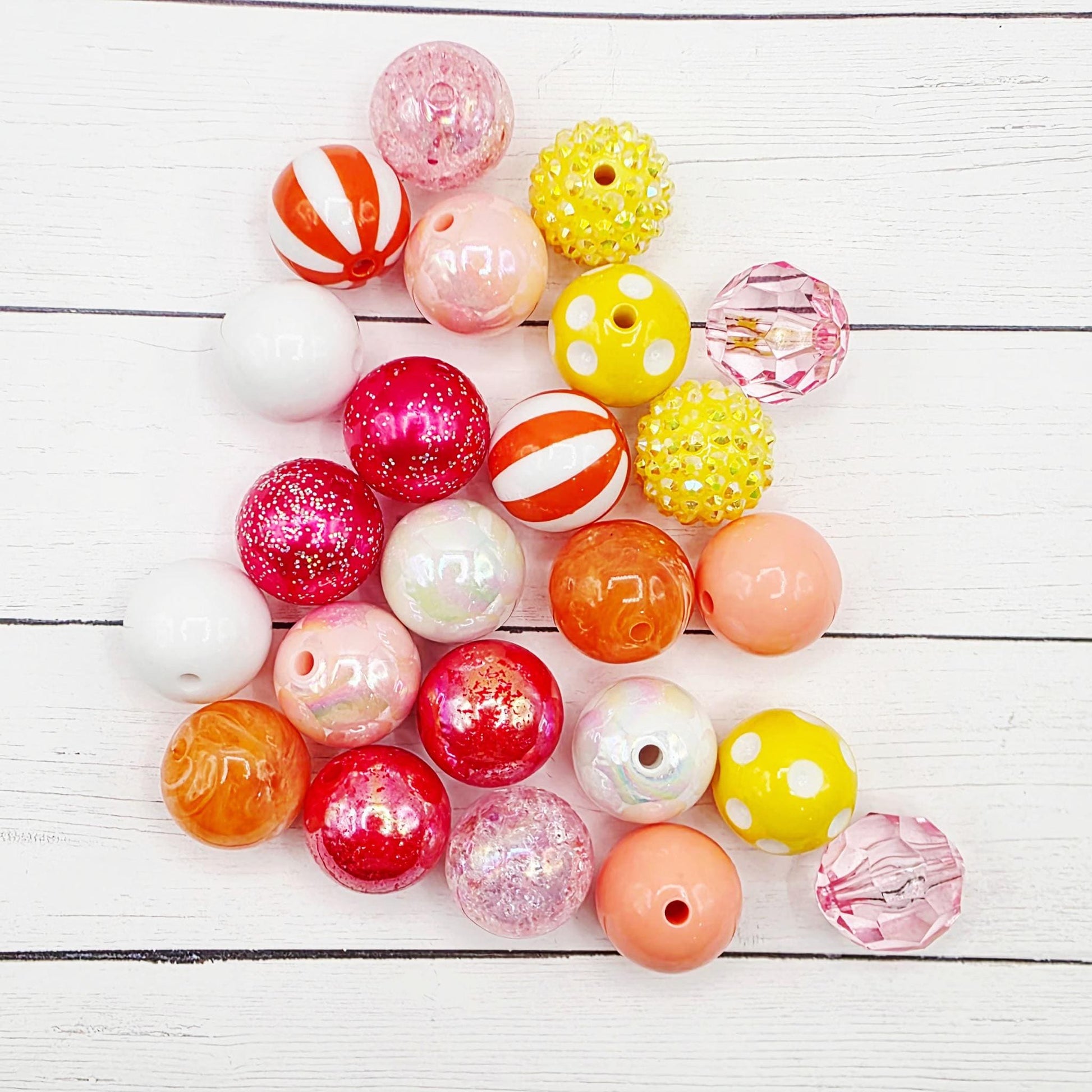Citrus Crush 20mm Bubblegum Beads, Set of 24 Acrylic Beads, Bubble Gum Beads, Bubblegum Bead Mix, Bulk Beads, Wholesale