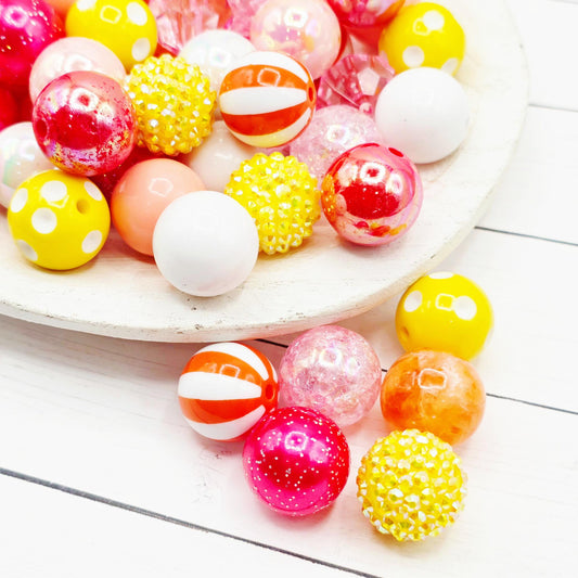 Citrus Crush 20mm Bubblegum Beads, Set of 24 Acrylic Beads, Bubble Gum Beads, Bubblegum Bead Mix, Bulk Beads, Wholesale