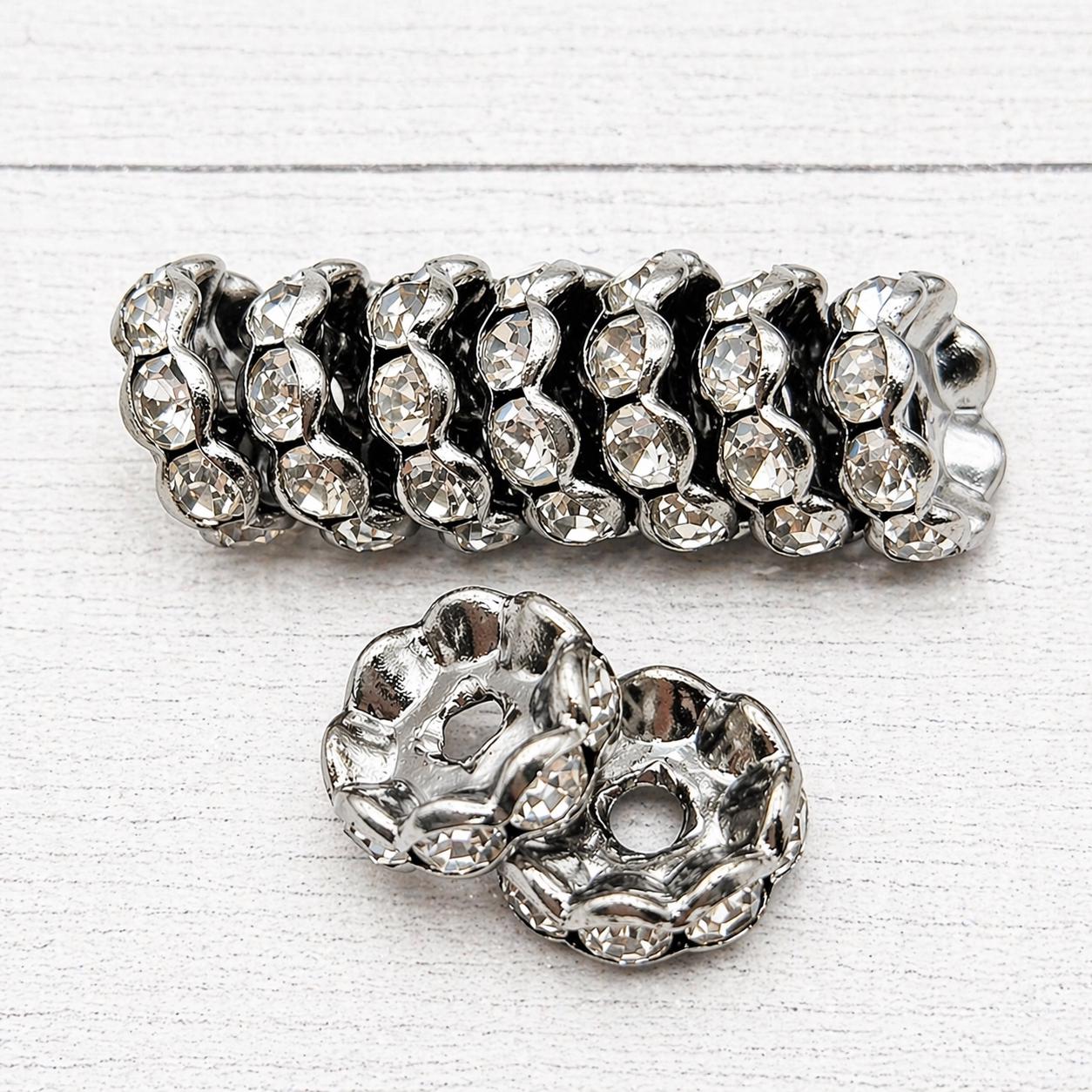 10mm Silver Rhinestone Spacers