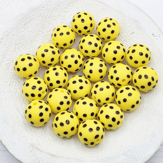 Yellow Polka Dot 15mm Silicone Beads, 10 Count for Pens, Keychains, Jewelry Making & DIY Crafts