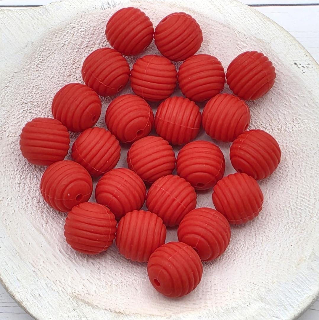 Apple Red Stripe 15mm Silicone Beads, 10 Count for Pens, Keychains, Jewelry Making & DIY Crafts