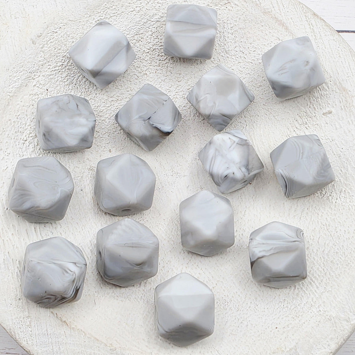 14mm Hexagon Silicone Beads, 10 Count, Neutral & Printed Silicone Beads for Pens, Keychains and DIY Crafts