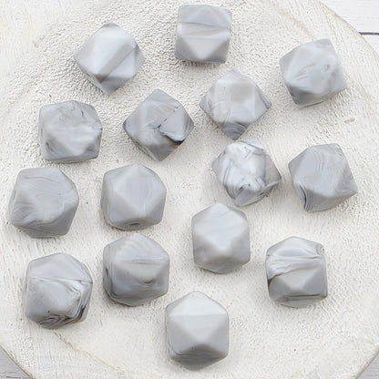 14mm Hexagon Silicone Beads, 10 Count, Neutral & Printed Silicone Beads for Pens, Keychains and DIY Crafts