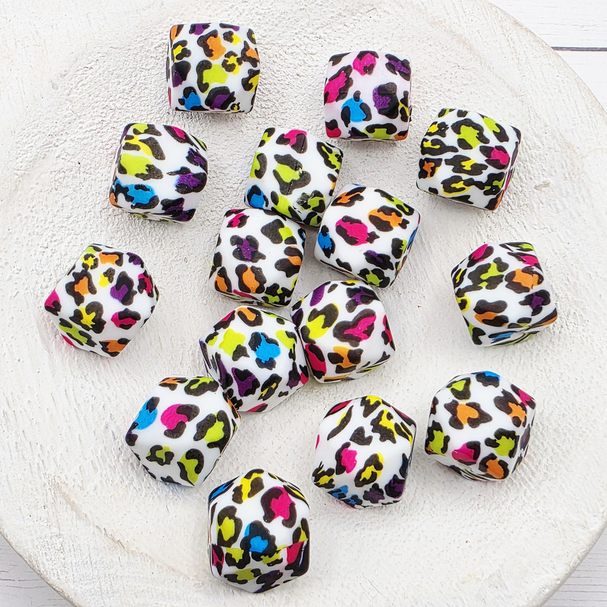 14mm Hexagon Silicone Beads, 10 Count, Neutral & Printed Silicone Beads for Pens, Keychains and DIY Crafts