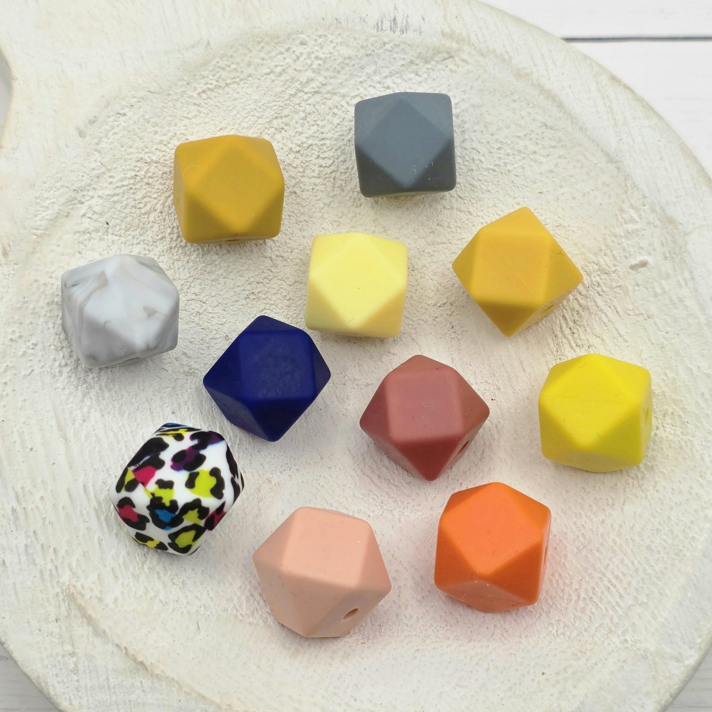 14mm Hexagon Silicone Beads, 10 Count, Neutral & Printed Silicone Beads for Pens, Keychains and DIY Crafts