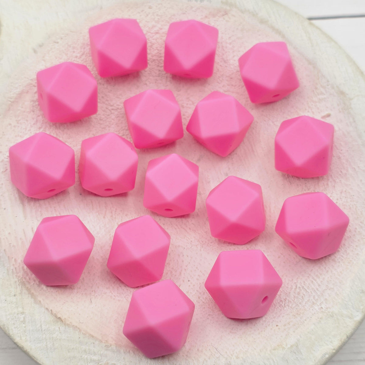 14mm Hexagon Silicone Beads, 10 Count, Bright & Pink Silicone Beads for Pens, Keychains and DIY Crafts