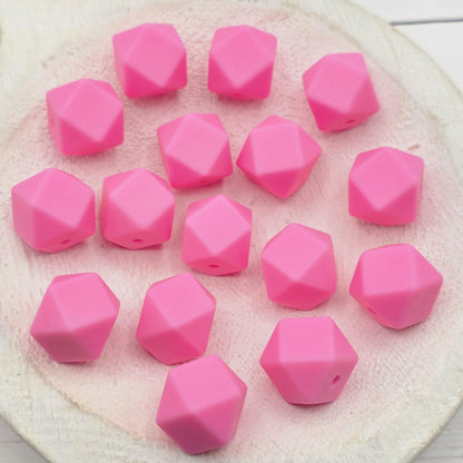 14mm Hexagon Silicone Beads, 10 Count, Bright & Pink Silicone Beads for Pens, Keychains and DIY Crafts