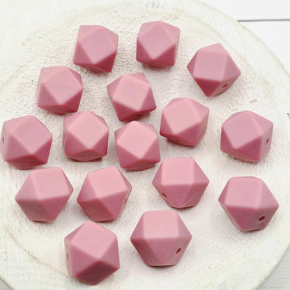 14mm Hexagon Silicone Beads, 10 Count, Bright & Pink Silicone Beads for Pens, Keychains and DIY Crafts