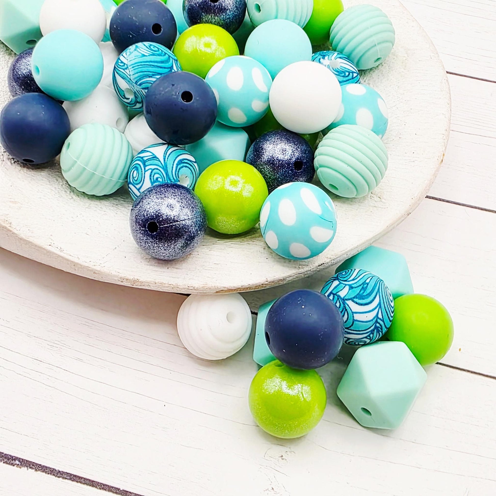 Aqua Pop 15mm Silicone Bead Mix Set of 24 ~ Beads for Pens & DIY Craft Projects