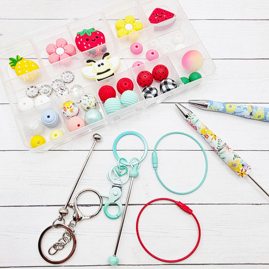 Summer Squeeze Bead Craft Kit, Beadable Keychains, Beaded Pens, DIY Craft, Focal Beads