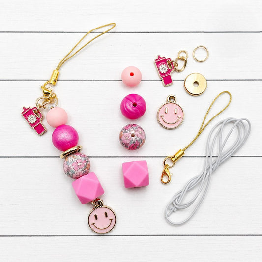 Sweet Blossom Tumbler Charm DIY Kit, Cup Charm Kit, Pink Beaded Keychain Charm, Floral DIY Bead Kit Gift Idea