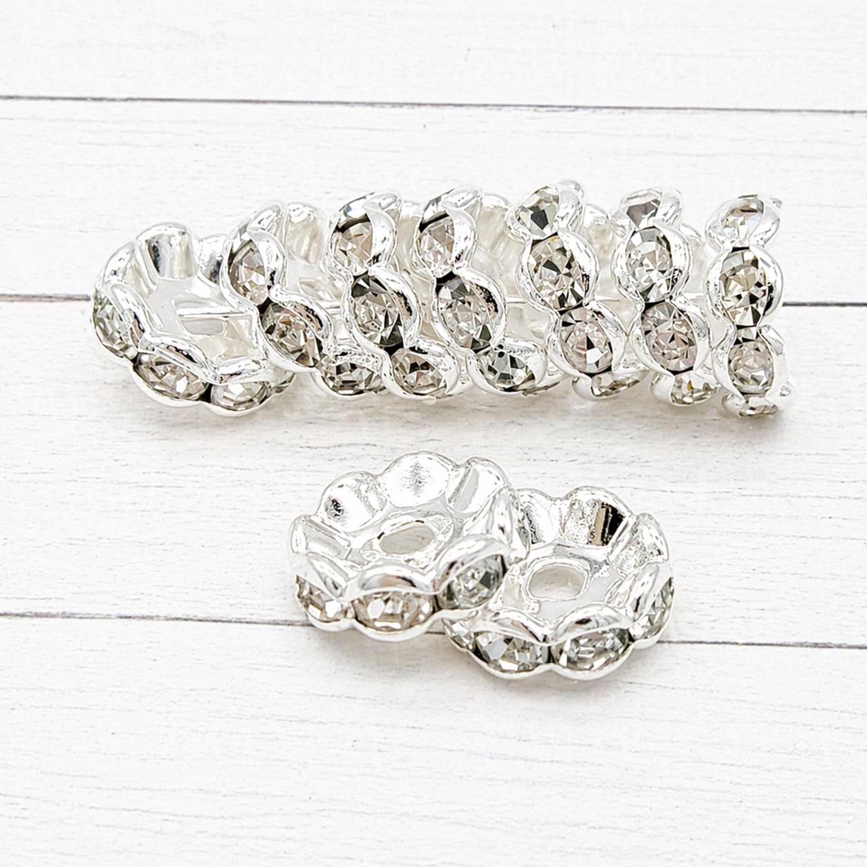 10mm Silver Rhinestone Spacers