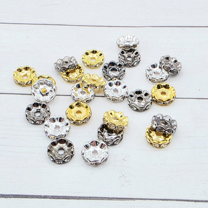 10mm Silver Rhinestone Spacers