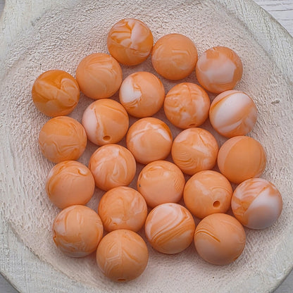Orange Marble 15mm Silicone Beads, 10 Count for Pens, Keychains, Jewelry Making & DIY Crafts