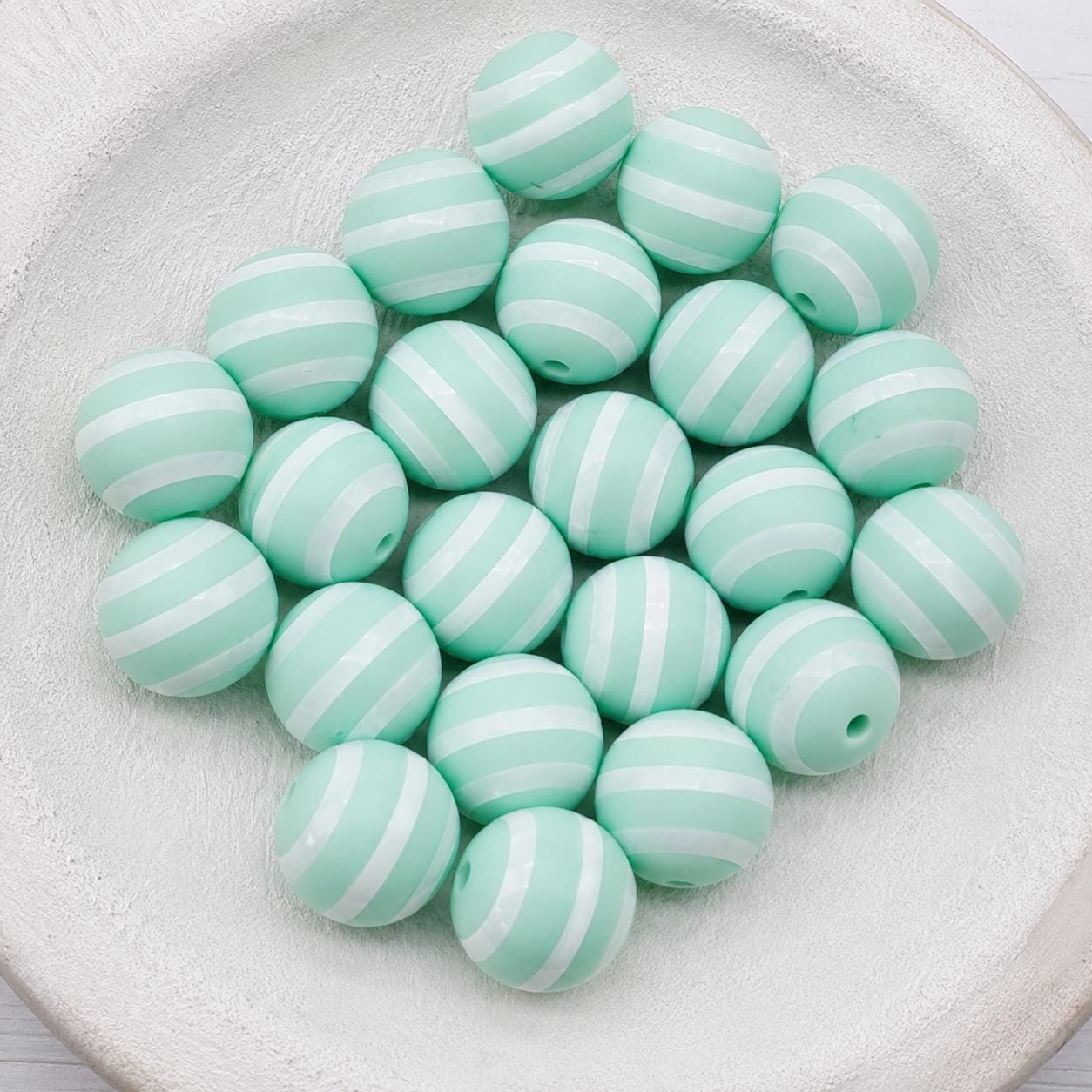 Mint Stripe 15mm Silicone Beads, 10 Count for Pens, Keychains, Jewelry Making & DIY Crafts