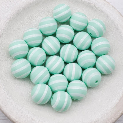 Mint Stripe 15mm Silicone Beads, 10 Count for Pens, Keychains, Jewelry Making & DIY Crafts