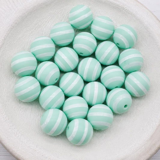 Mint Stripe 15mm Silicone Beads, 10 Count for Pens, Keychains, Jewelry Making & DIY Crafts