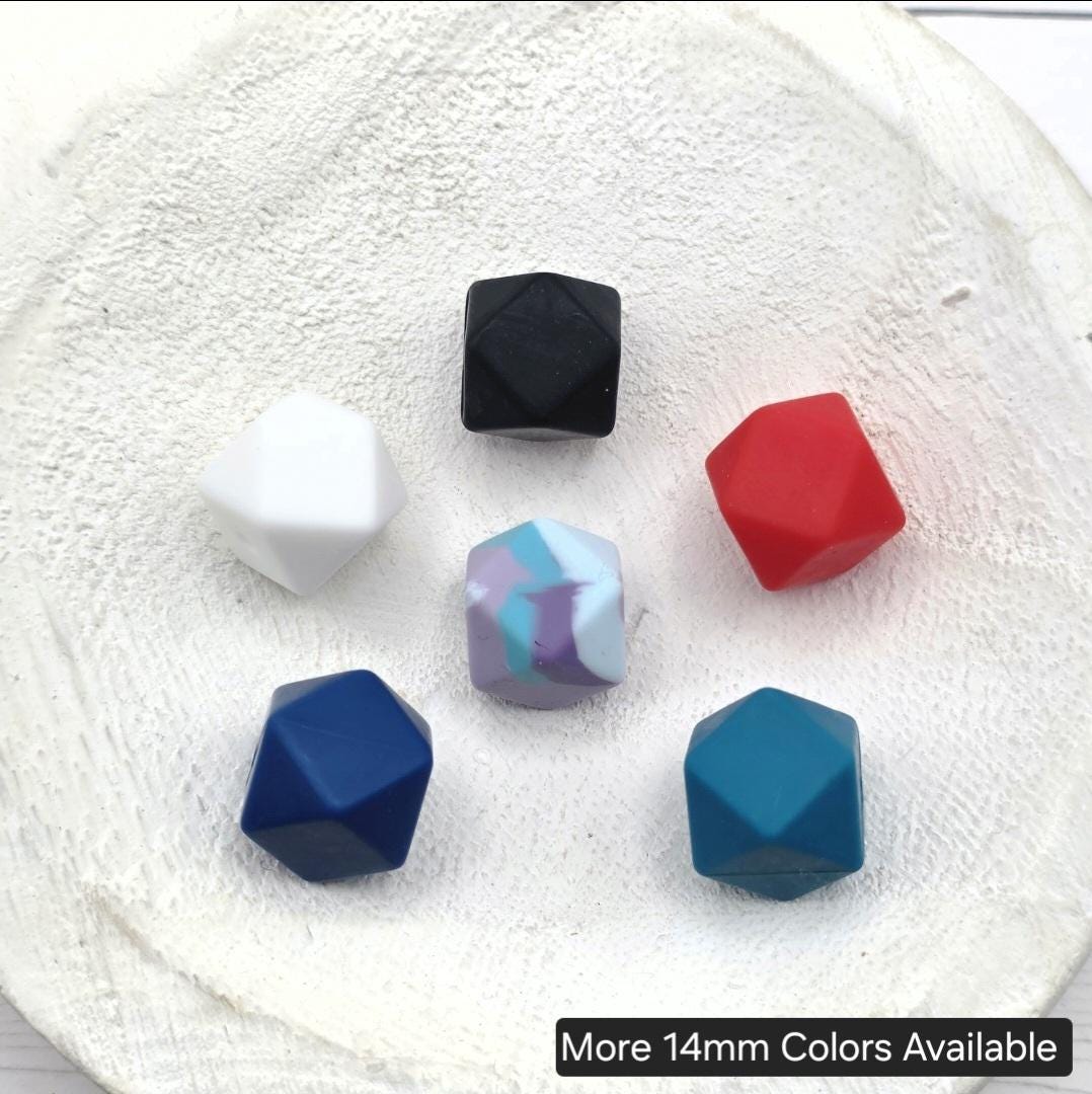 14mm Hexagon Silicone Beads, 10 Count, Neutral & Printed Silicone Beads for Pens, Keychains and DIY Crafts