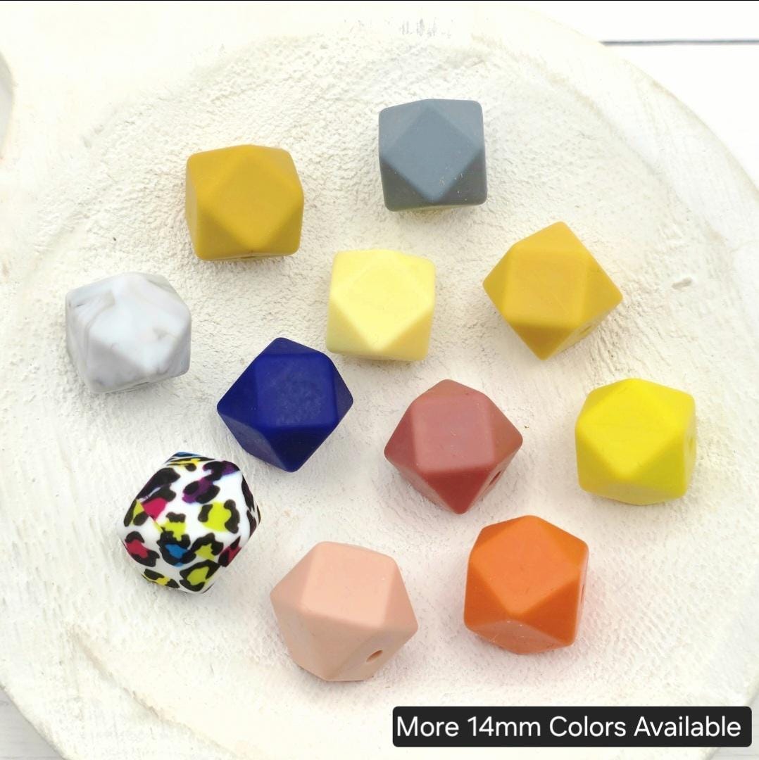 14mm Hexagon Silicone Beads, 10 Count, Bright & Pink Silicone Beads for Pens, Keychains and DIY Crafts
