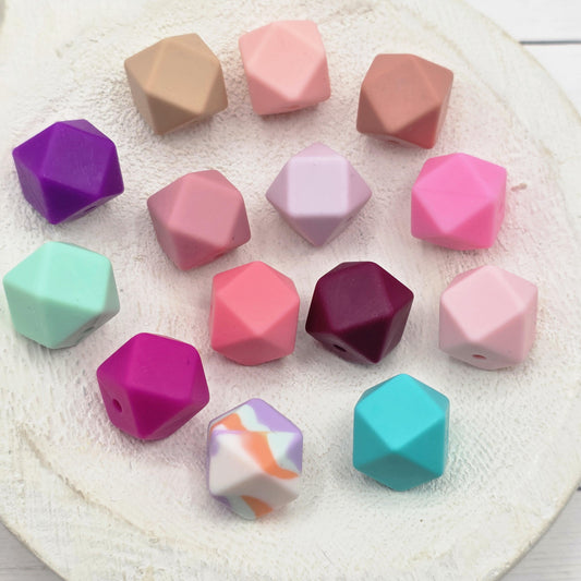14mm Hexagon Silicone Beads, 10 Count, Bright & Pink Silicone Beads for Pens, Keychains and DIY Crafts