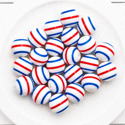 Patriotic Print Silicone Bead | 15mm Red White, Blue Bead Silicone Beads, 10 count for DIY Keychain, Cookie Scribes, Necklace & Bracelet