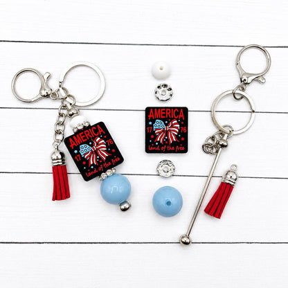 Americana Charm Keychain DIY Kit, Purse Charm Kit, Beaded Bag Charm, Bow Charm Kit