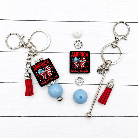 Americana Charm Keychain DIY Kit, Purse Charm Kit, Beaded Bag Charm, Bow Charm Kit