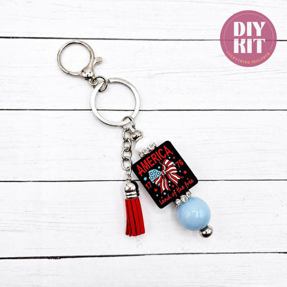 Americana Charm Keychain DIY Kit, Purse Charm Kit, Beaded Bag Charm, Bow Charm Kit