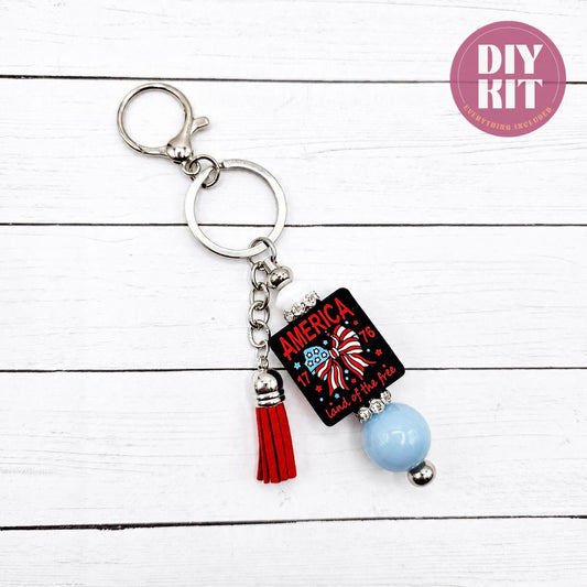 Americana Charm Keychain DIY Kit, Purse Charm Kit, Beaded Bag Charm, Bow Charm Kit