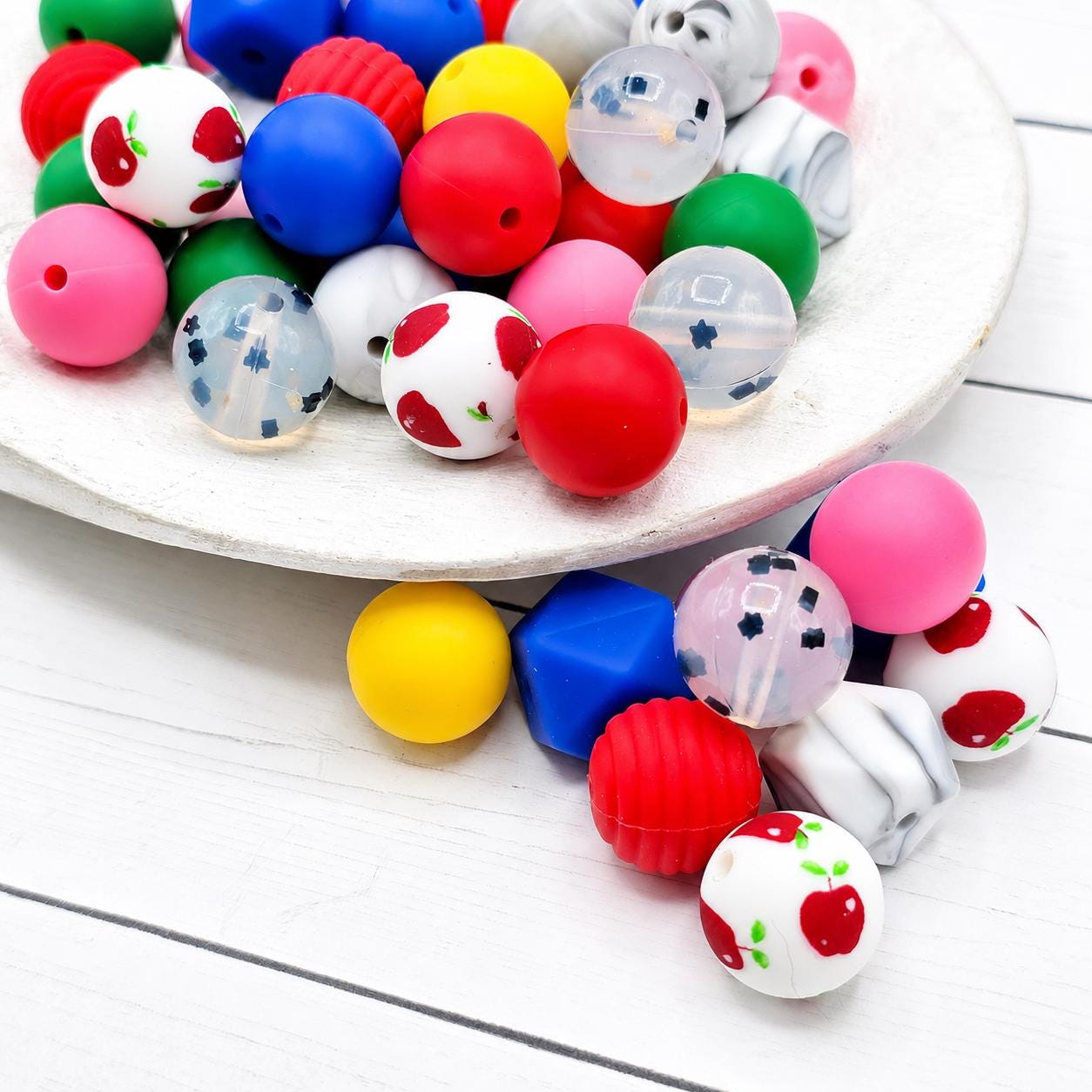 Classroom Crush Silicone Bead Mix, 15mm Set of 24 Teacher Beads for Pens Keychains Wristlets DIY Crafts