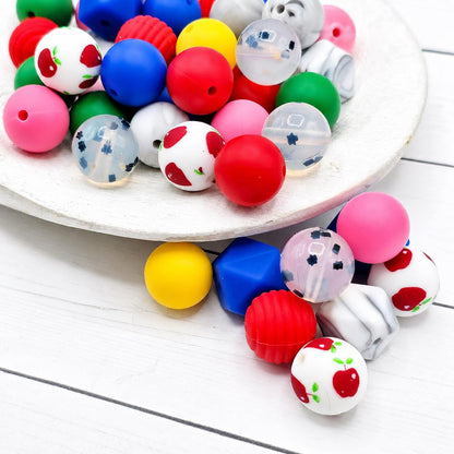 Classroom Crush Silicone Bead Mix, 15mm Set of 24 Teacher Beads for Pens Keychains Wristlets DIY Crafts
