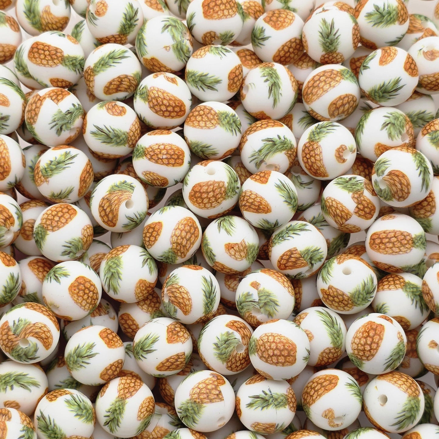 15mm Pineapple Silicone Beads, 10 Count, Tropical Printed Beads for Beadable Pens, Keychains & DIY Crafts