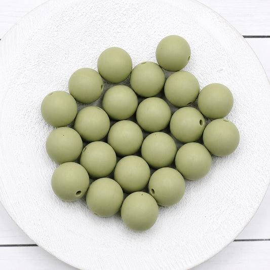 Matcha Green Silicone Beads, 15mm, 10 Count, Keychain, Wristlet & Beadable Pen Craft Supplies