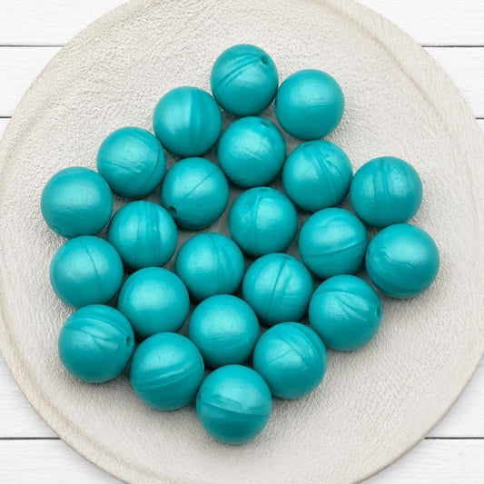Lake Blue Pearl 15mm Silicone Beads, 10 Count, Beadable Pen Beads, Silicone Beads for Keychains, Wristlets, DIY Crafts