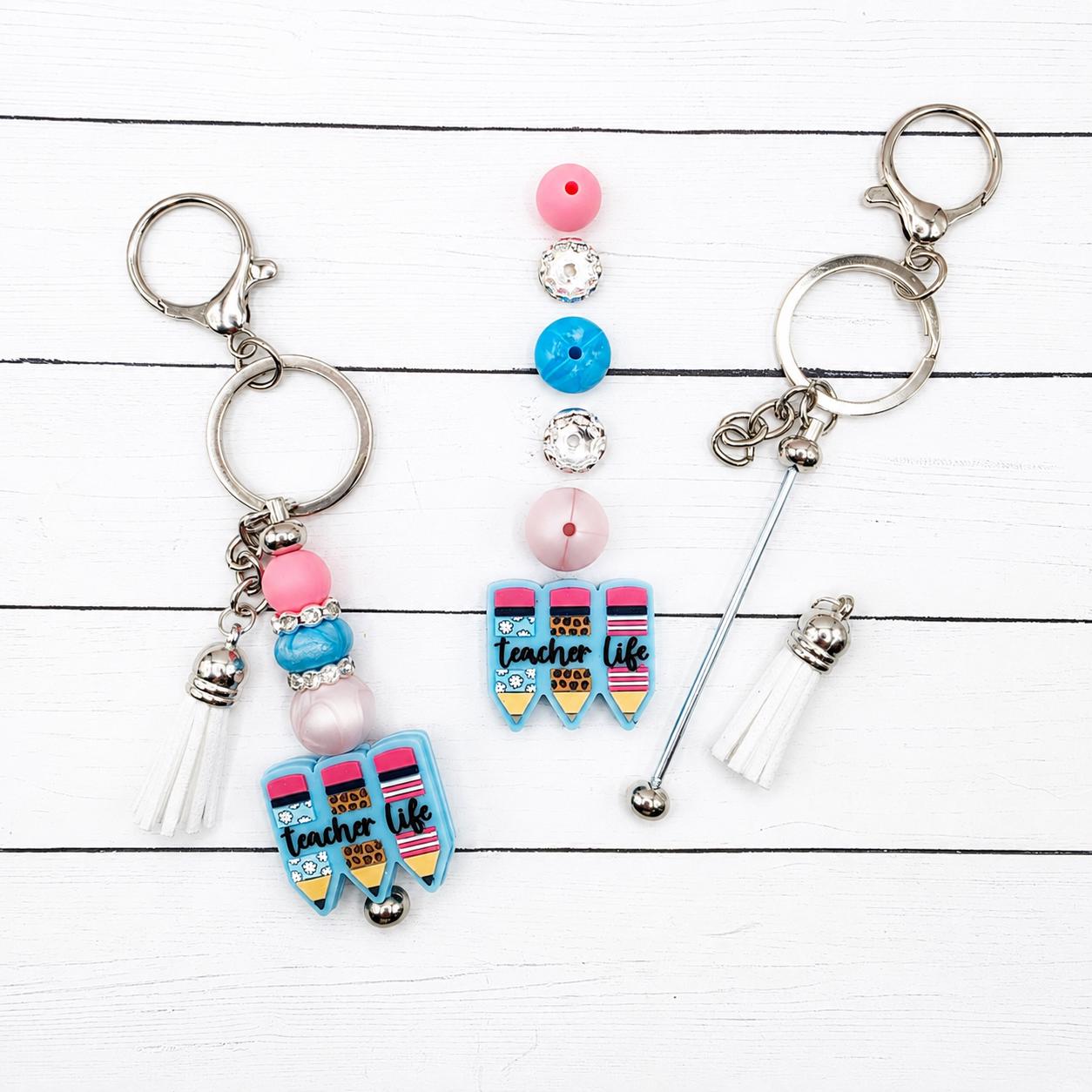 Teach & Inspire DIY Keychain Kit, Teacher Keychain Kit, Beadable Keychain Kit, Teacher Gift