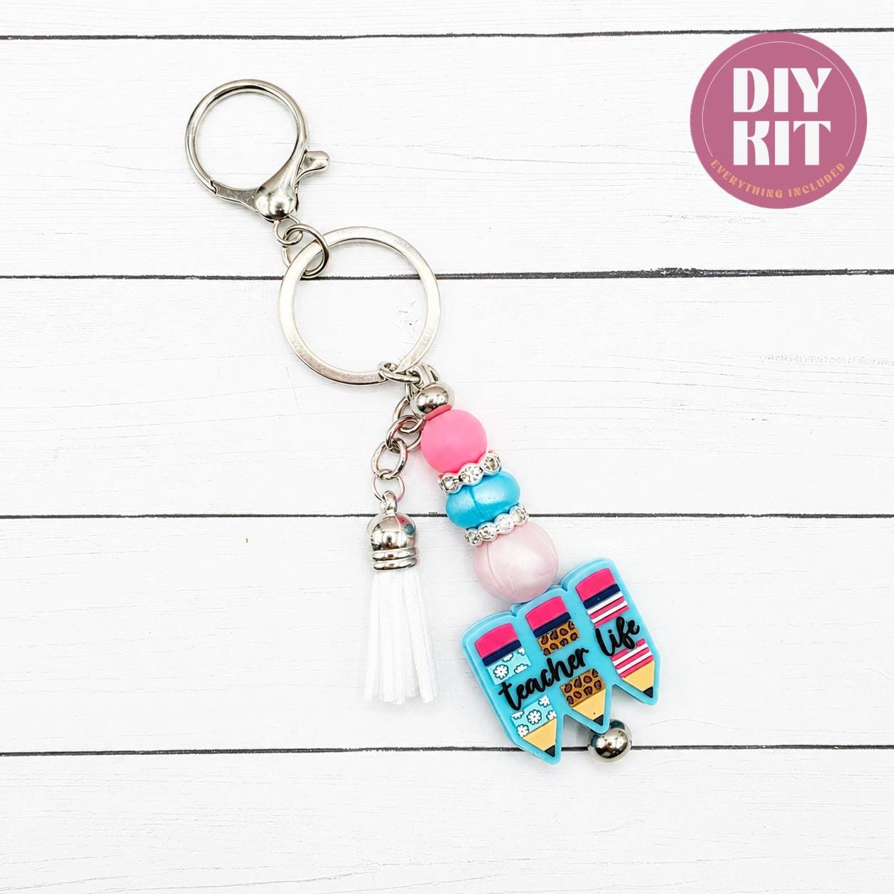 Teach & Inspire DIY Keychain Kit, Teacher Keychain Kit, Beadable Keychain Kit, Teacher Gift