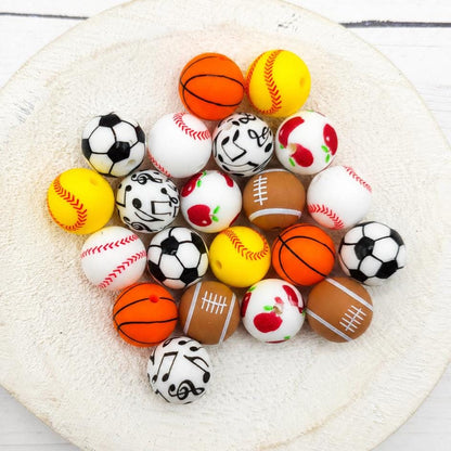 School Sports Silicone Beads, 10 count, School Days Collection, Beads for Pens Keychains DIY Crafts