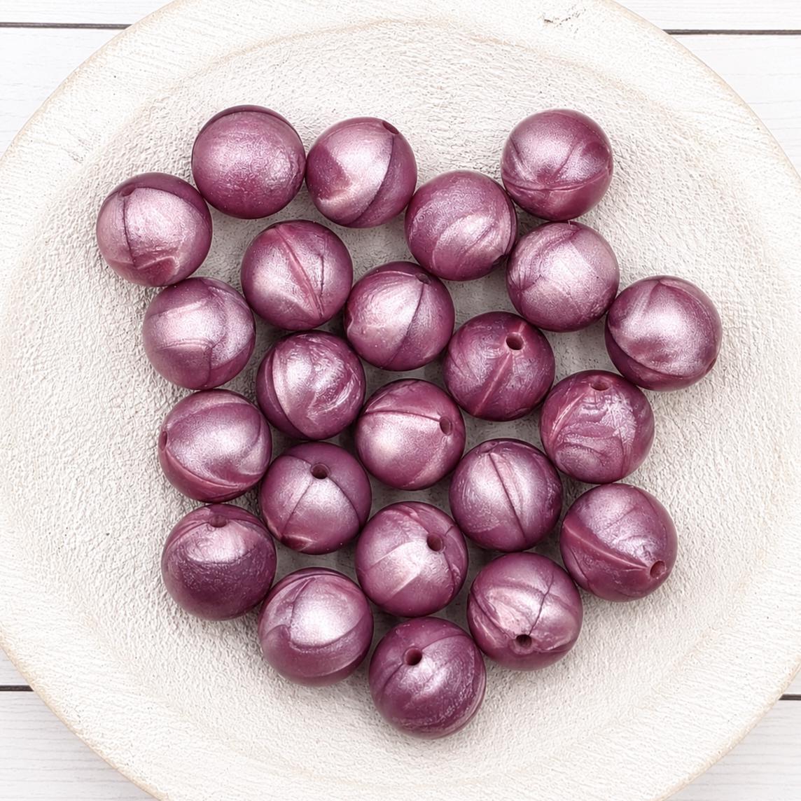 Plum Pearl Silicone Beads, 10 Count 15mm Round Beads, Beadable Pen Supplies, Keychain Supplies