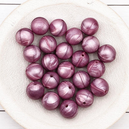 Plum Pearl Silicone Beads, 10 Count 15mm Round Beads, Beadable Pen Supplies, Keychain Supplies