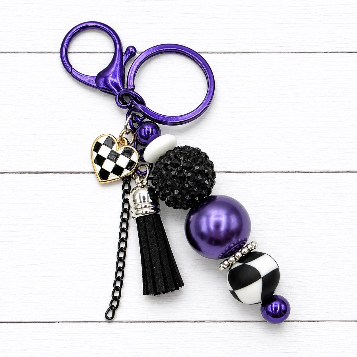 Spellbound Bag Charm, Purple Bag Charm, Beaded Purse Charm, Halloween Bag Accessory, Gothic Keychain Charm