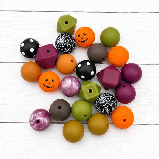 Midnight Harvest Silicone Bead Mix, 24 Count, 15mm Silicone Beads, Halloween