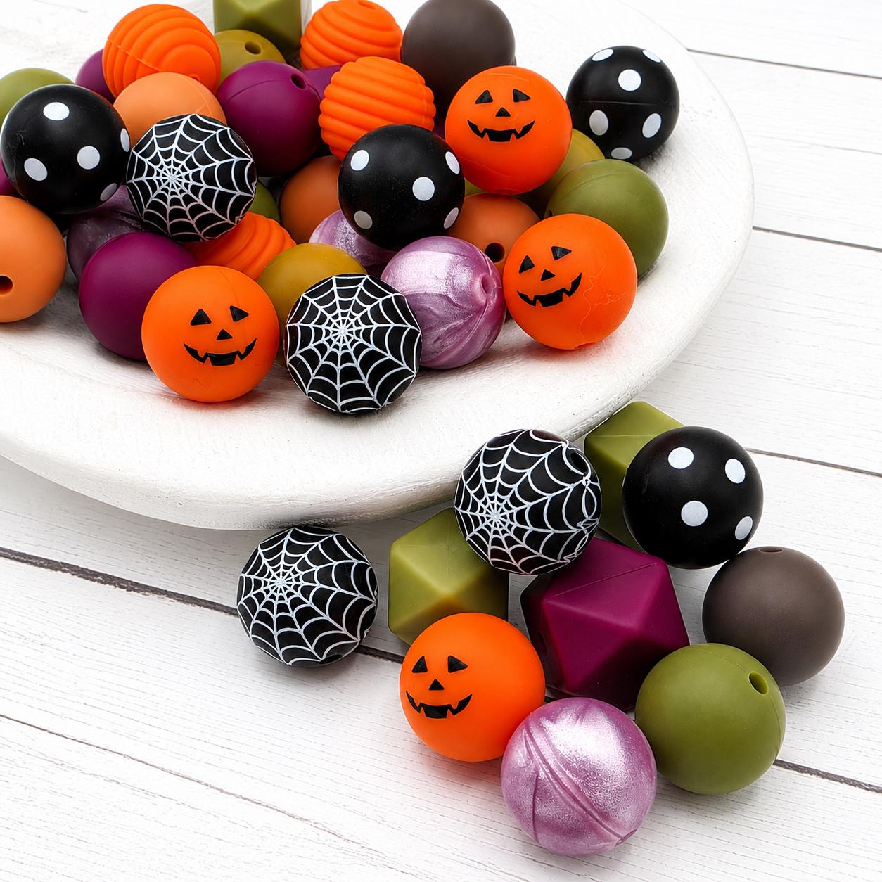 Midnight Harvest Silicone Bead Mix, 24 Count, 15mm Silicone Beads, Halloween