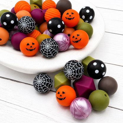 Midnight Harvest Silicone Bead Mix, 24 Count, 15mm Silicone Beads, Halloween