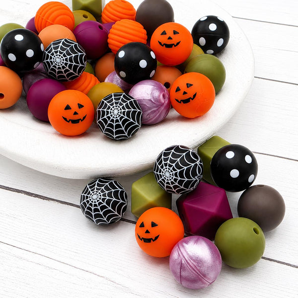 Midnight Harvest Silicone Bead Mix, 24 Count, 15mm Silicone Beads, Halloween